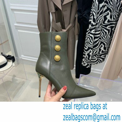 Balmain Heel 9.5cm Roni Ankle Boots Leather Army Green 2021