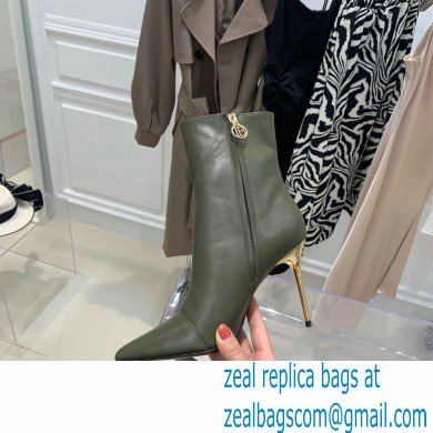 Balmain Heel 9.5cm Roni Ankle Boots Leather Army Green 2021 - Click Image to Close