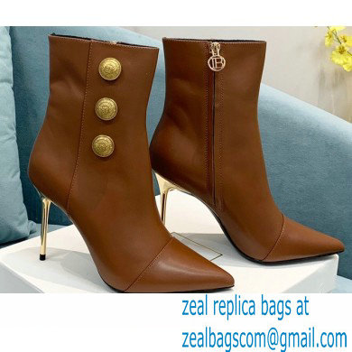 Balmain Heel 9.5cm Roni Ankle Boots Leather Brown 2021 - Click Image to Close