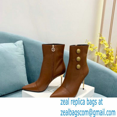 Balmain Heel 9.5cm Roni Ankle Boots Leather Brown 2021 - Click Image to Close