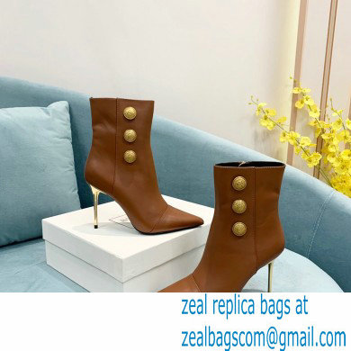 Balmain Heel 9.5cm Roni Ankle Boots Leather Brown 2021 - Click Image to Close