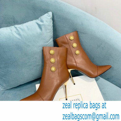 Balmain Heel 9.5cm Roni Ankle Boots Leather Brown 2021 - Click Image to Close