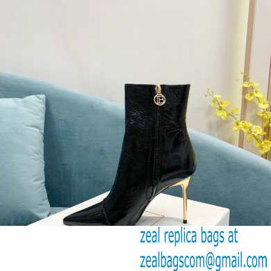 Balmain Heel 9.5cm Roni Ankle Boots Patent Leather Black 2021 - Click Image to Close