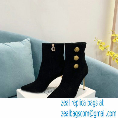 Balmain Heel 9.5cm Roni Ankle Boots Suede Black 2021 - Click Image to Close
