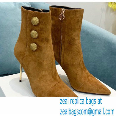 Balmain Heel 9.5cm Roni Ankle Boots Suede Brown 2021