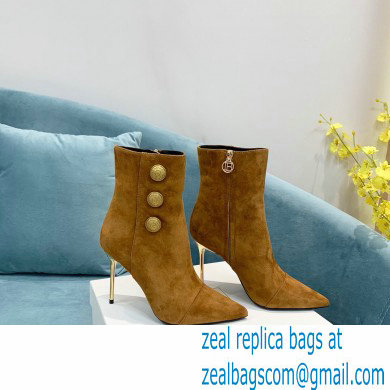 Balmain Heel 9.5cm Roni Ankle Boots Suede Brown 2021