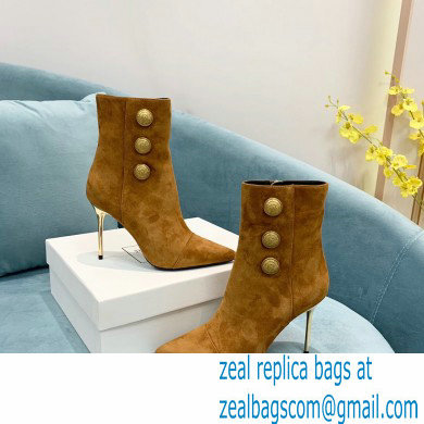 Balmain Heel 9.5cm Roni Ankle Boots Suede Brown 2021 - Click Image to Close