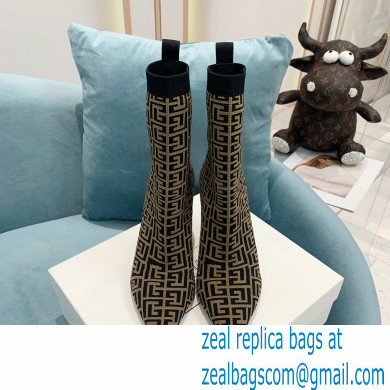 Balmain Heel 9.5cm Stretch Knit Skye Ankle Boots Black/Brown With Balmain Monogram 2021 - Click Image to Close