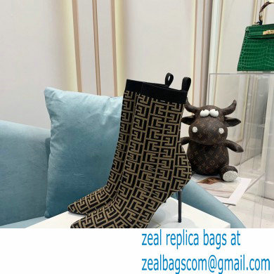 Balmain Heel 9.5cm Stretch Knit Skye Ankle Boots Black/Brown With Balmain Monogram 2021