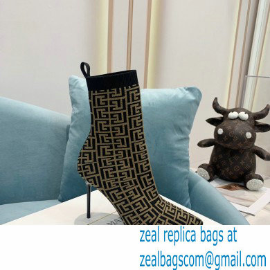 Balmain Heel 9.5cm Stretch Knit Skye Ankle Boots Black/Brown With Balmain Monogram 2021