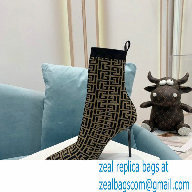 Balmain Heel 9.5cm Stretch Knit Skye Ankle Boots Black/Brown With Balmain Monogram 2021