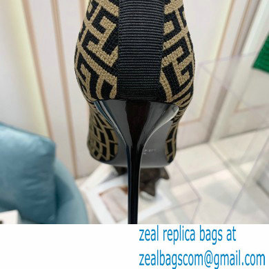 Balmain Heel 9.5cm Stretch Knit Skye Ankle Boots Black/Brown With Balmain Monogram 2021