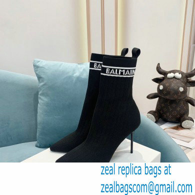 Balmain Heel 9.5cm Stretch Knit Skye Ankle Boots Black/White 2021 - Click Image to Close