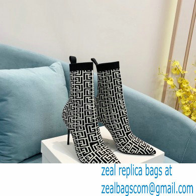 Balmain Heel 9.5cm Stretch Knit Skye Ankle Boots Black/White With Balmain Monogram 2021