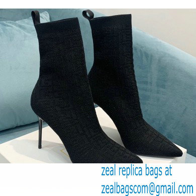 Balmain Heel 9.5cm Stretch Knit Skye Ankle Boots Black With Balmain Monogram 2021 - Click Image to Close