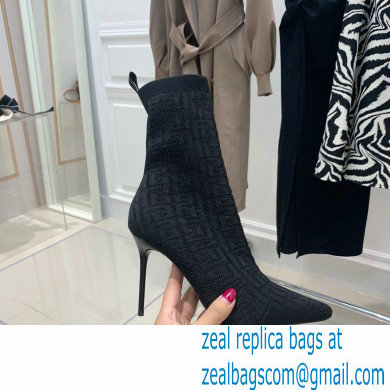 Balmain Heel 9.5cm Stretch Knit Skye Ankle Boots Black With Balmain Monogram 2021