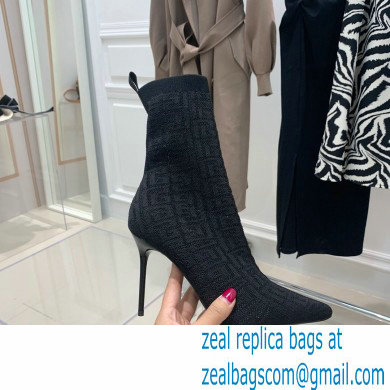 Balmain Heel 9.5cm Stretch Knit Skye Ankle Boots Black With Balmain Monogram 2021 - Click Image to Close