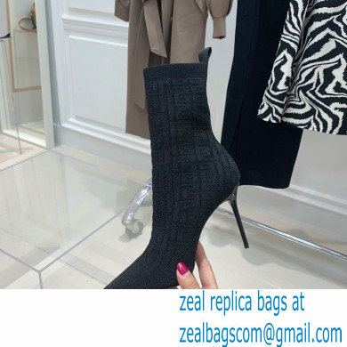 Balmain Heel 9.5cm Stretch Knit Skye Ankle Boots Black With Balmain Monogram 2021