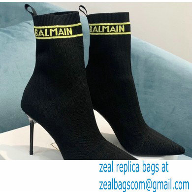 Balmain Heel 9.5cm Stretch Knit Skye Ankle Boots Black/Yellow 2021 - Click Image to Close