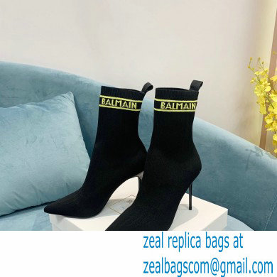 Balmain Heel 9.5cm Stretch Knit Skye Ankle Boots Black/Yellow 2021 - Click Image to Close