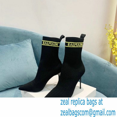 Balmain Heel 9.5cm Stretch Knit Skye Ankle Boots Black/Yellow 2021