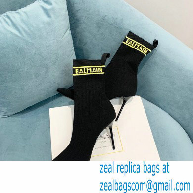 Balmain Heel 9.5cm Stretch Knit Skye Ankle Boots Black/Yellow 2021