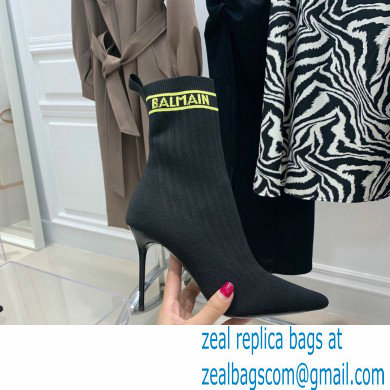 Balmain Heel 9.5cm Stretch Knit Skye Ankle Boots Black/Yellow 2021 - Click Image to Close