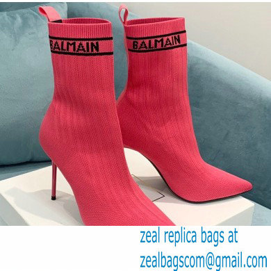 Balmain Heel 9.5cm Stretch Knit Skye Ankle Boots Fuchsia 2021 - Click Image to Close