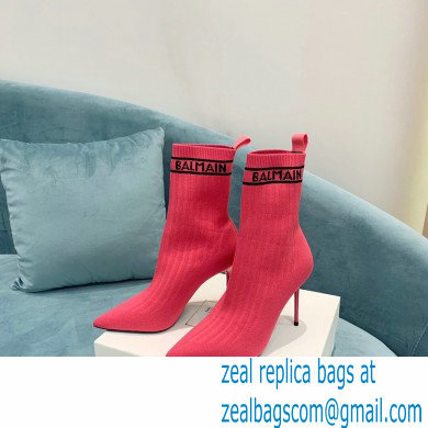 Balmain Heel 9.5cm Stretch Knit Skye Ankle Boots Fuchsia 2021