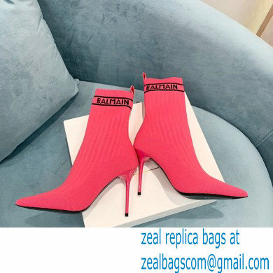 Balmain Heel 9.5cm Stretch Knit Skye Ankle Boots Fuchsia 2021 - Click Image to Close