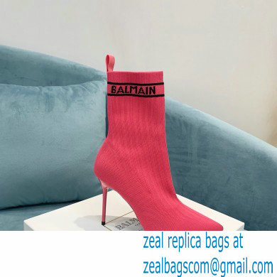 Balmain Heel 9.5cm Stretch Knit Skye Ankle Boots Fuchsia 2021 - Click Image to Close