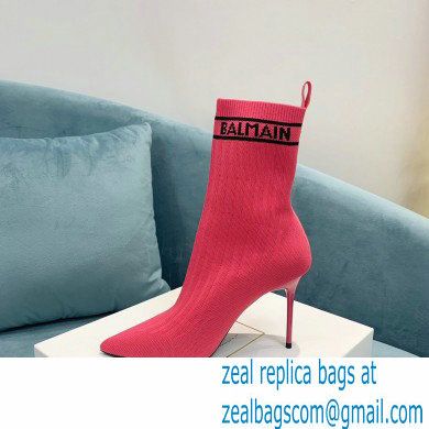 Balmain Heel 9.5cm Stretch Knit Skye Ankle Boots Fuchsia 2021