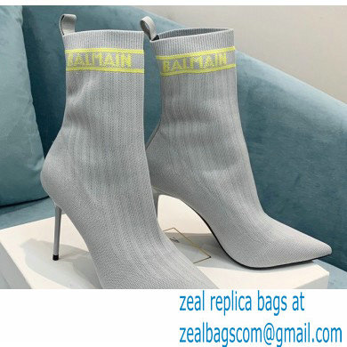 Balmain Heel 9.5cm Stretch Knit Skye Ankle Boots Gray 2021 - Click Image to Close