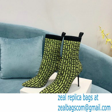 Balmain Heel 9.5cm Stretch Knit Skye Ankle Boots Green With Balmain Monogram 2021 - Click Image to Close