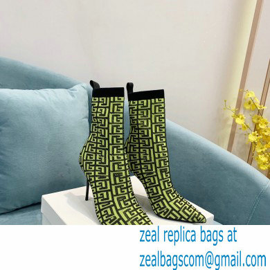 Balmain Heel 9.5cm Stretch Knit Skye Ankle Boots Green With Balmain Monogram 2021