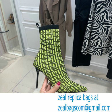 Balmain Heel 9.5cm Stretch Knit Skye Ankle Boots Green With Balmain Monogram 2021 - Click Image to Close