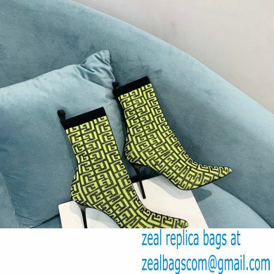 Balmain Heel 9.5cm Stretch Knit Skye Ankle Boots Green With Balmain Monogram 2021 - Click Image to Close