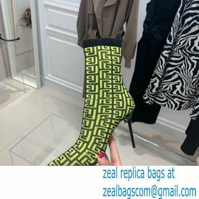 Balmain Heel 9.5cm Stretch Knit Skye Ankle Boots Green With Balmain Monogram 2021 - Click Image to Close