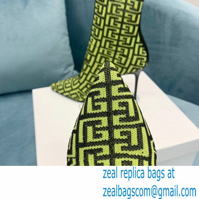 Balmain Heel 9.5cm Stretch Knit Skye Ankle Boots Green With Balmain Monogram 2021 - Click Image to Close