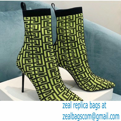 Balmain Heel 9.5cm Stretch Knit Skye Ankle Boots Green With Balmain Monogram 2021 - Click Image to Close