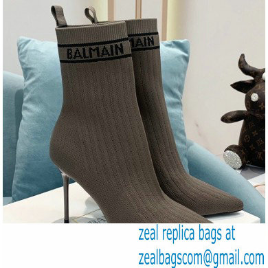 Balmain Heel 9.5cm Stretch Knit Skye Ankle Boots Khaki 2021