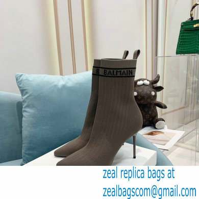 Balmain Heel 9.5cm Stretch Knit Skye Ankle Boots Khaki 2021