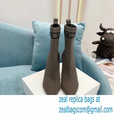 Balmain Heel 9.5cm Stretch Knit Skye Ankle Boots Khaki 2021 - Click Image to Close