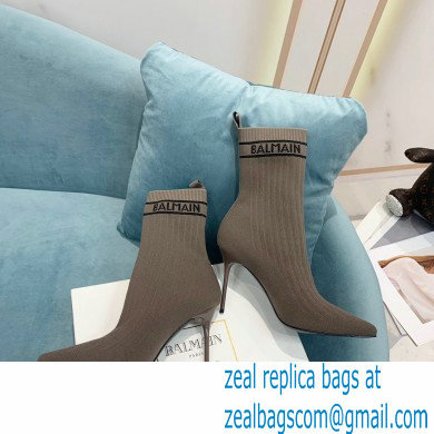 Balmain Heel 9.5cm Stretch Knit Skye Ankle Boots Khaki 2021 - Click Image to Close