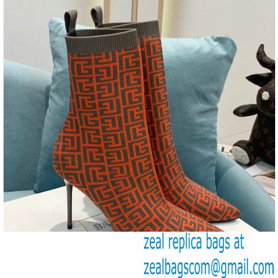 Balmain Heel 9.5cm Stretch Knit Skye Ankle Boots Orange With Balmain Monogram 2021