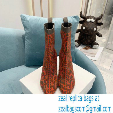 Balmain Heel 9.5cm Stretch Knit Skye Ankle Boots Orange With Balmain Monogram 2021 - Click Image to Close