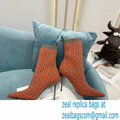 Balmain Heel 9.5cm Stretch Knit Skye Ankle Boots Orange With Balmain Monogram 2021
