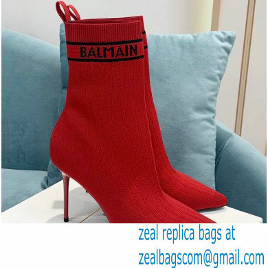 Balmain Heel 9.5cm Stretch Knit Skye Ankle Boots Red 2021