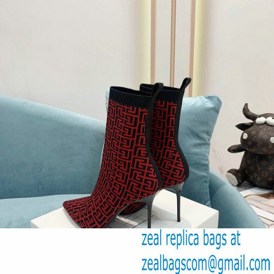 Balmain Heel 9.5cm Stretch Knit Skye Ankle Boots Red With Balmain Monogram 2021 - Click Image to Close