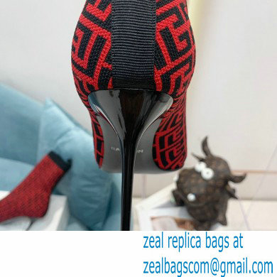 Balmain Heel 9.5cm Stretch Knit Skye Ankle Boots Red With Balmain Monogram 2021